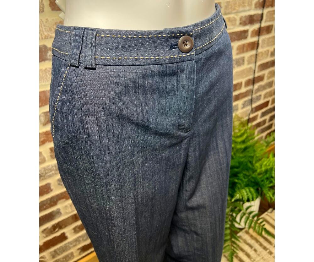 Attention dressy denim/chambray pant w tan contrast stitch straight leg Womens 6